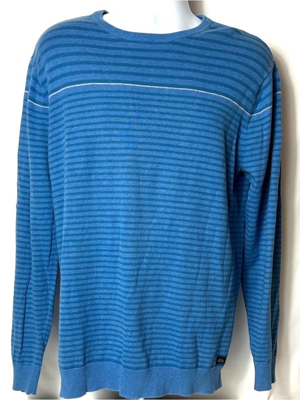 Quiksilver Men's Size XL Blue Striped Crewneck Long Sleeve Pullover Sweater